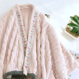 Embroidered Warm Fleece Shawl Wrap