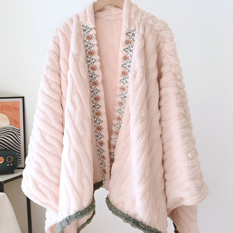 Embroidered Warm Fleece Shawl Wrap