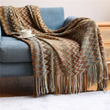 Multicolour Zigzag Tasseled Knit Throw