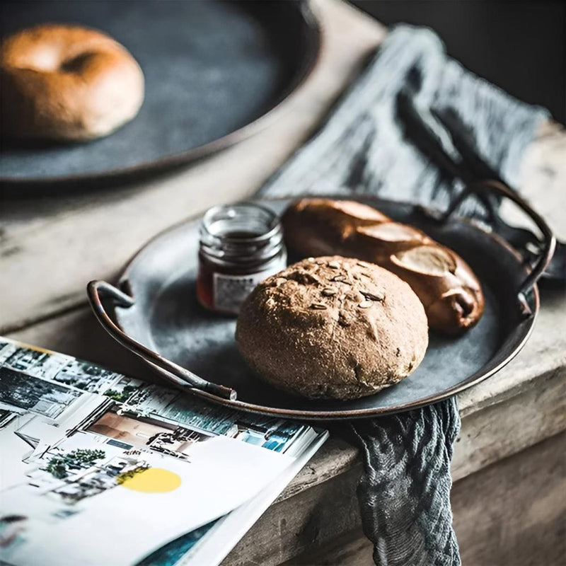 Retro Round Metal Dinner Serving Trays