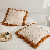 Soft Wavy Knit Pompom Cushion Cover