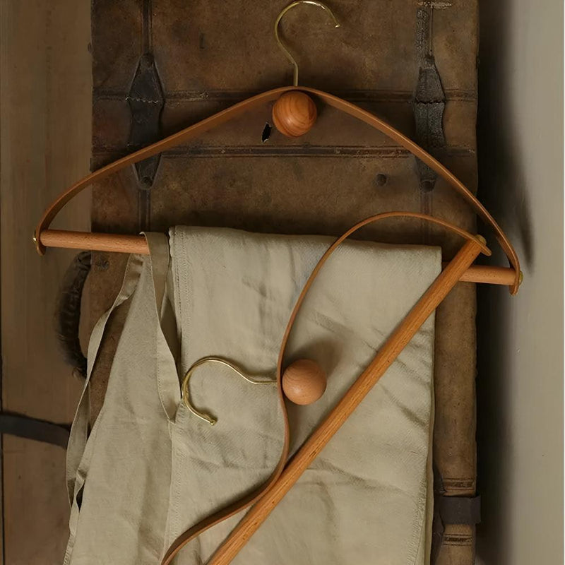 Modern Vintage Leather Wood Clothes Hanger