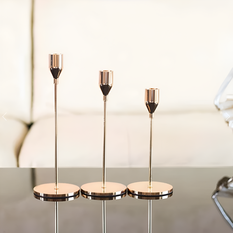 Sleek Metallic Candle Holders | 3 Pcs Set