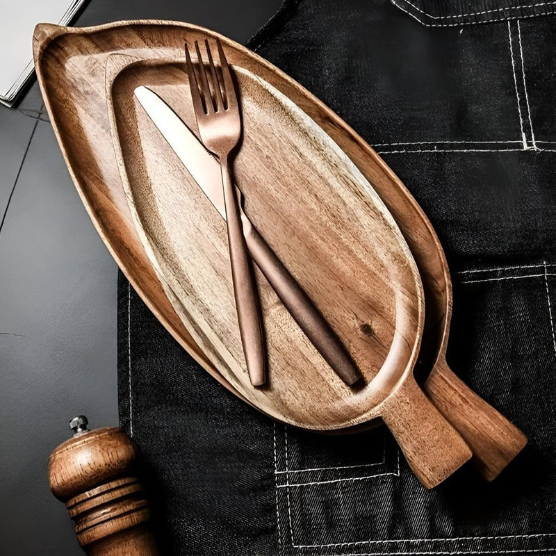 Leaf-Shaped Wooden Serving Plate