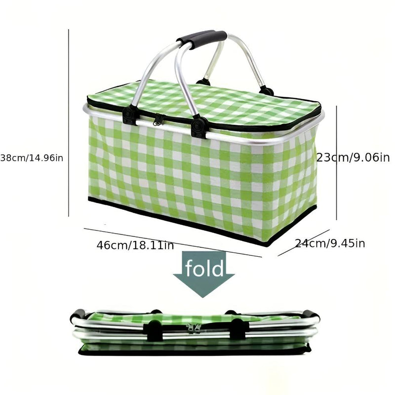 Foldable Checkered Picnic Basket