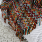 Multicolour Zigzag Tasseled Knit Throw