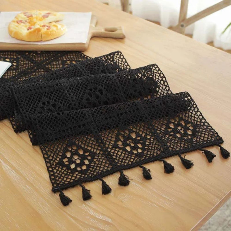 Lace Crochet Tassel Table Runner