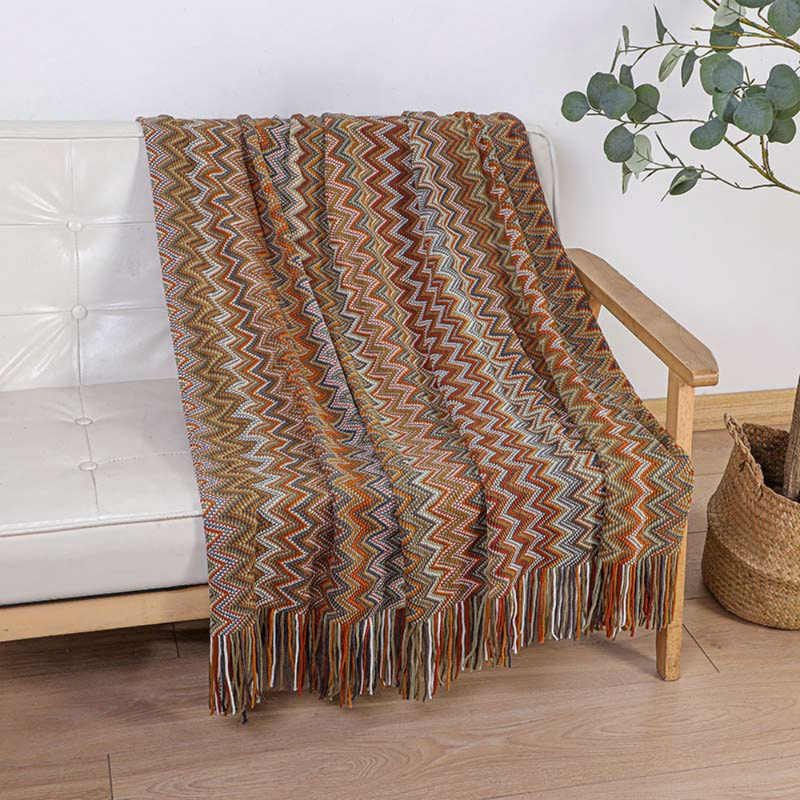 Multicolour Zigzag Tasseled Knit Throw