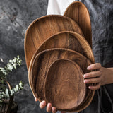 Oval Shaped Acacia Wood Serving Trays Set