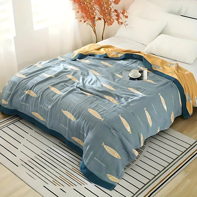 Golden Fish Cotton Gauze Reversible Blanket