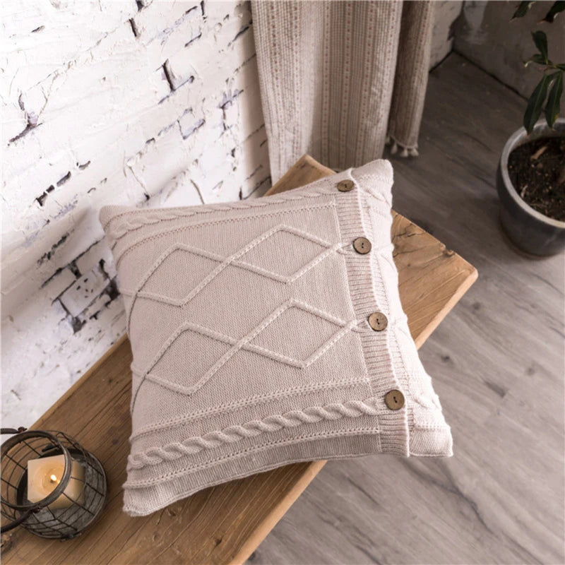 Button Closure Knit Cushion Cover