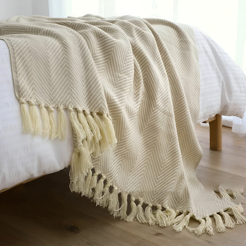 Herringbone Tassel Knit Blanket