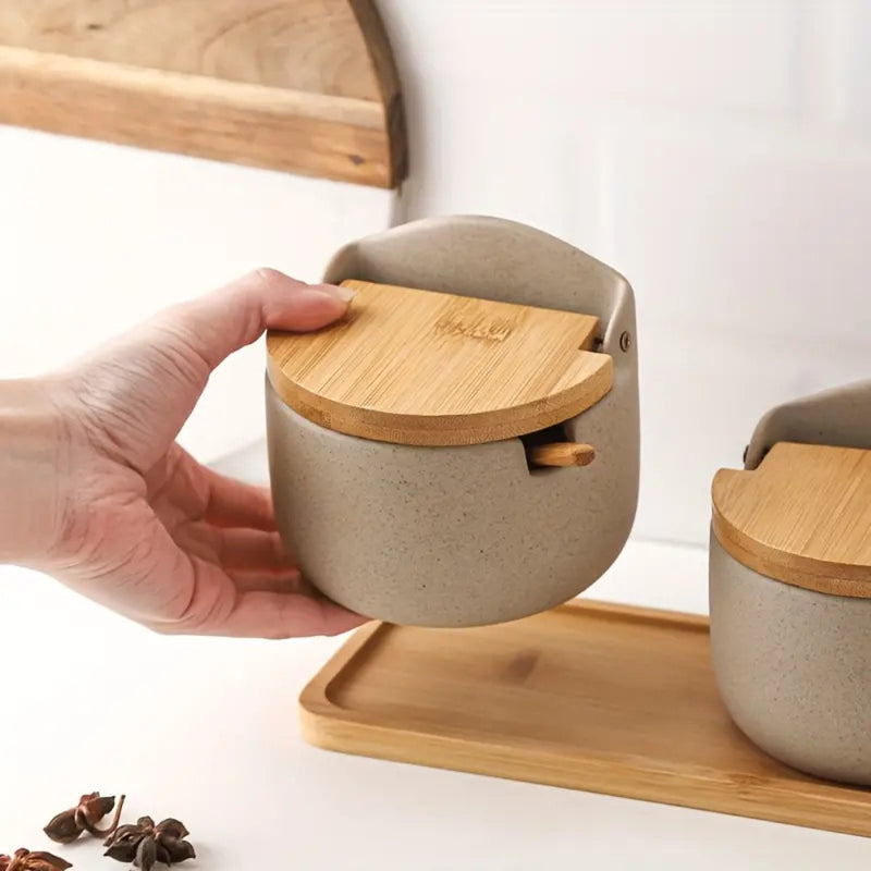 Ceramic Bamboo Spice Jar Set