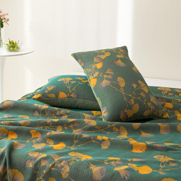 Jacquard Floral Ginkgo Leaves Reversible Coverlet