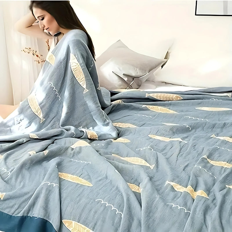 Golden Fish Cotton Gauze Reversible Blanket