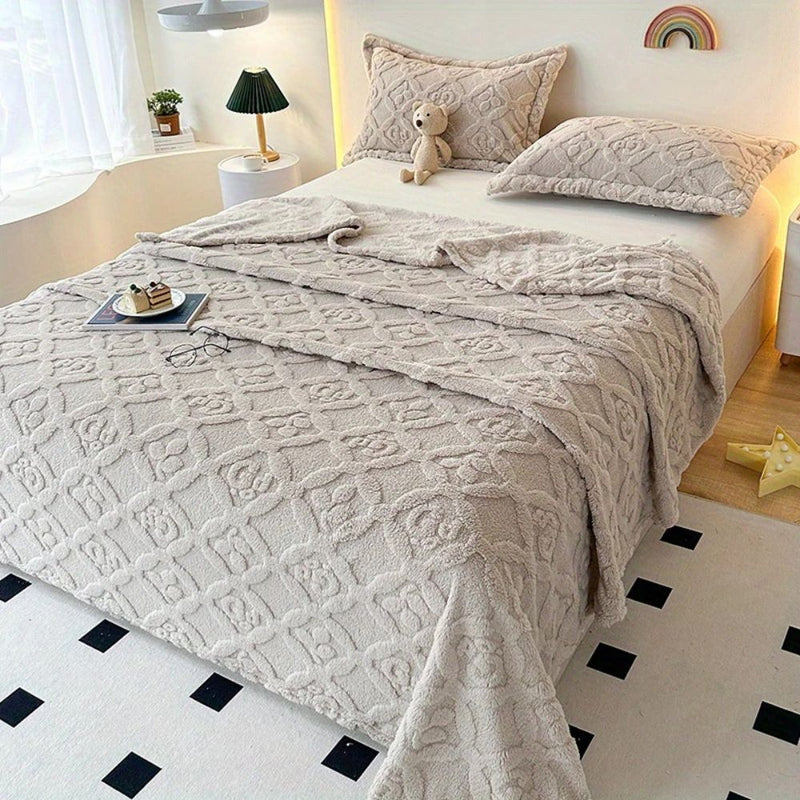 Leaf Embroidery Fleece Winter Blanket