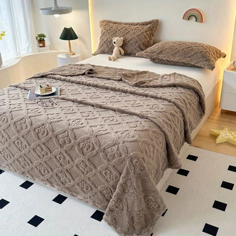 Leaf Embroidery Fleece Winter Blanket