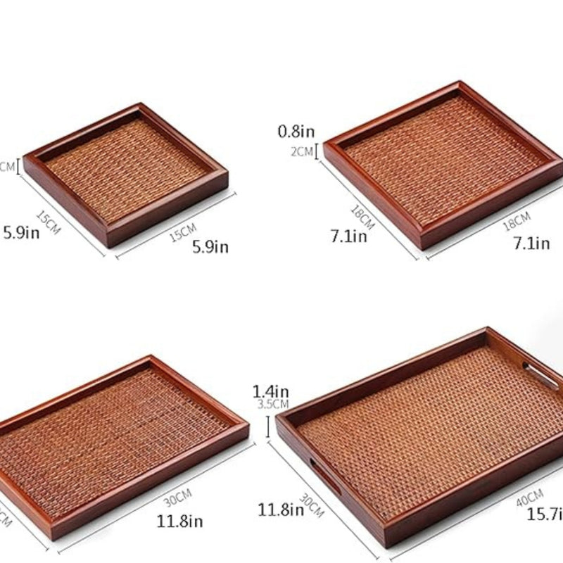 Artisanal Rattan Wooden Tea Tray