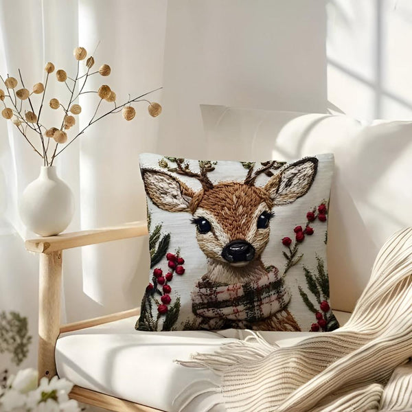 Charming Christmas Reindeer Cushion Cover