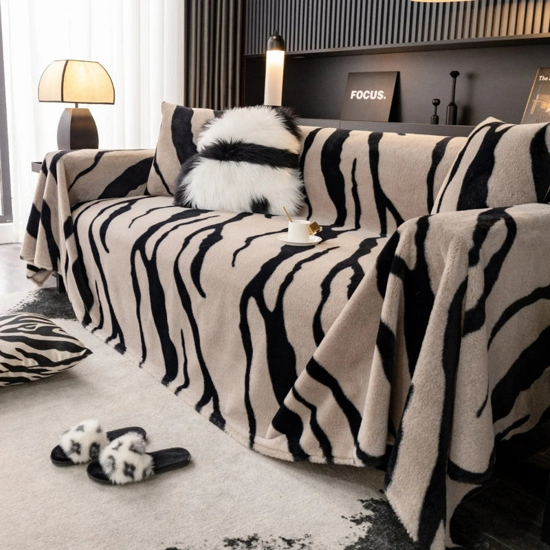 Wild Stripes Zebra Fleece Sofa Cover