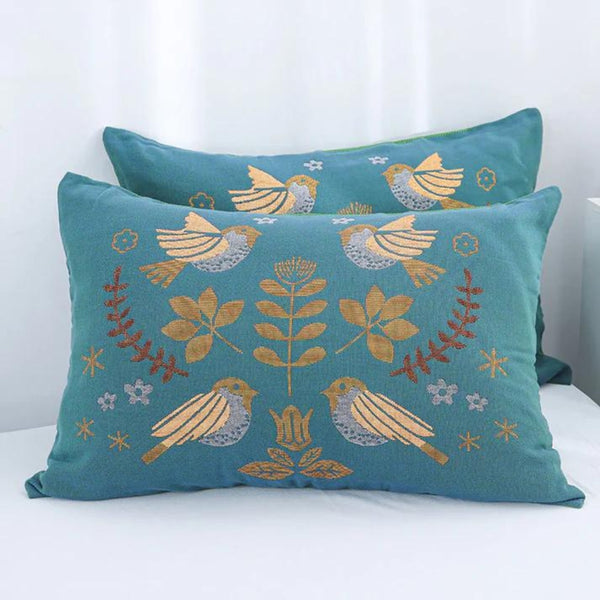 Boho Flower Bird Cotton Gauze Pillowcases (2pcs)