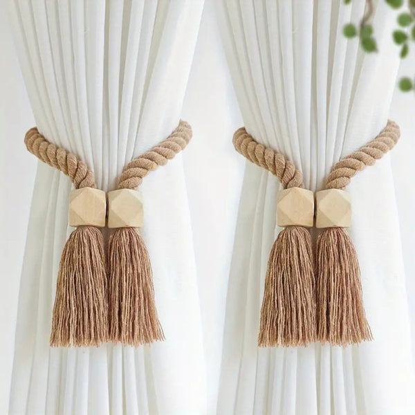 Wooden Bead Tassel Curtain Tie Back | 2Pcs Set