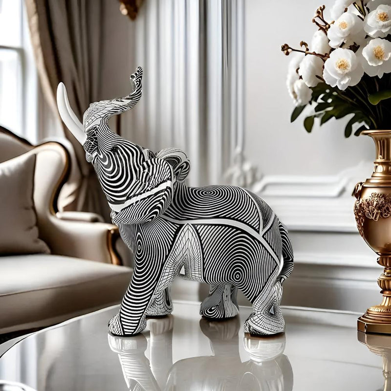 Black & White Spiral Elephant Figurine