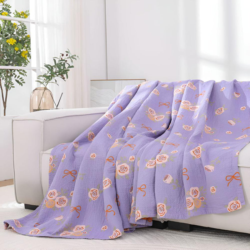 Bow-Knot and Rose Cotton Gauze Blanket