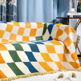 Colourful Checkerboard Tassel Blanket