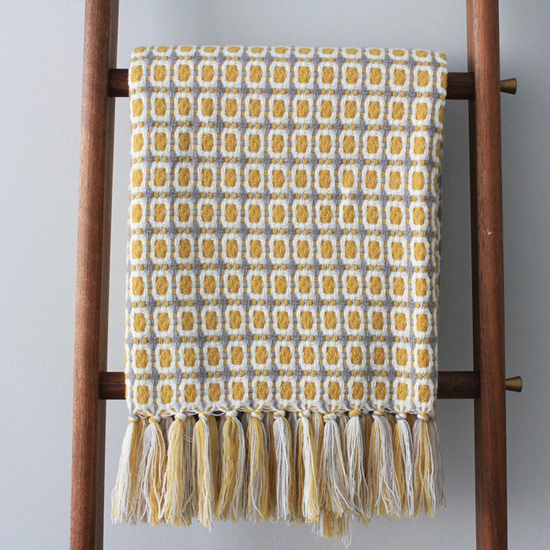 Knitted Couch Blanket with Tassels