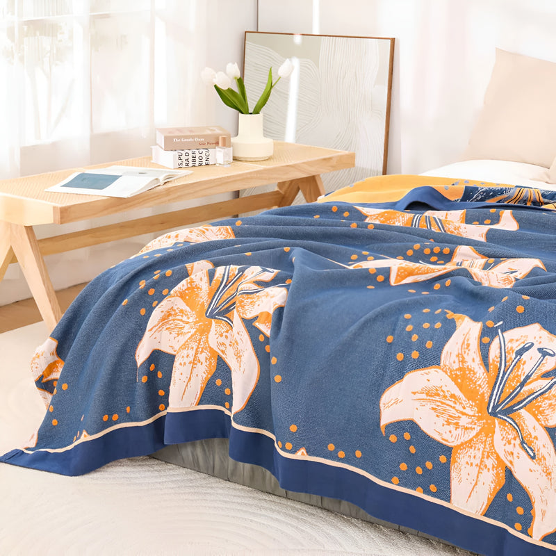 Serene Lily Floral Cotton Blanket