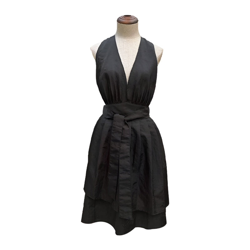 V-Neck Halter Black Tie-Back Apron