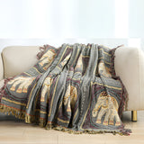 Bohemian Elephant Print Tassel Blanket