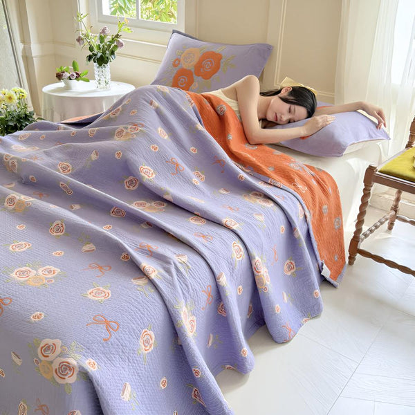 Bow-Knot and Rose Cotton Gauze Blanket