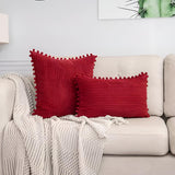 Plush Ribbed Pom-Pom Cushion Cover