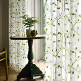 Green Leaf Embroidered Sheer Curtains