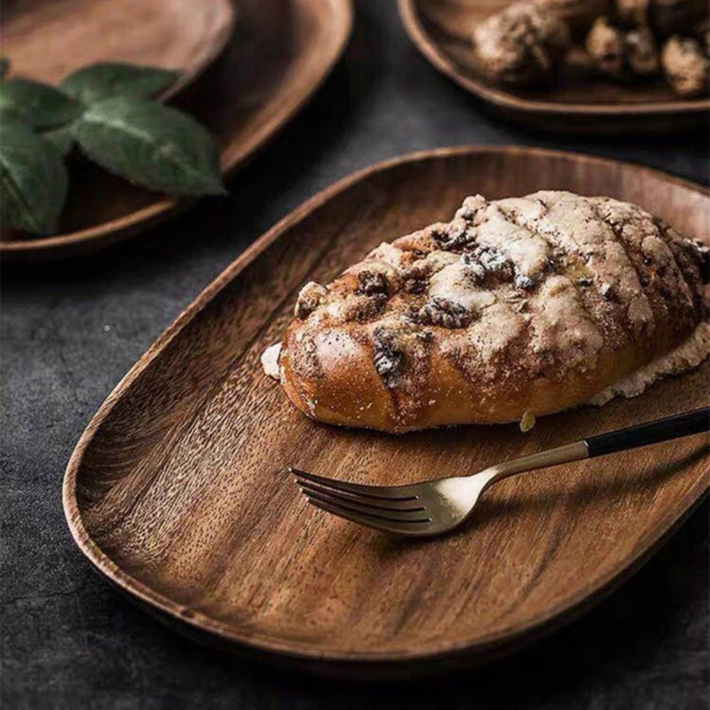 Oval Shaped Acacia Wood Serving Trays Set