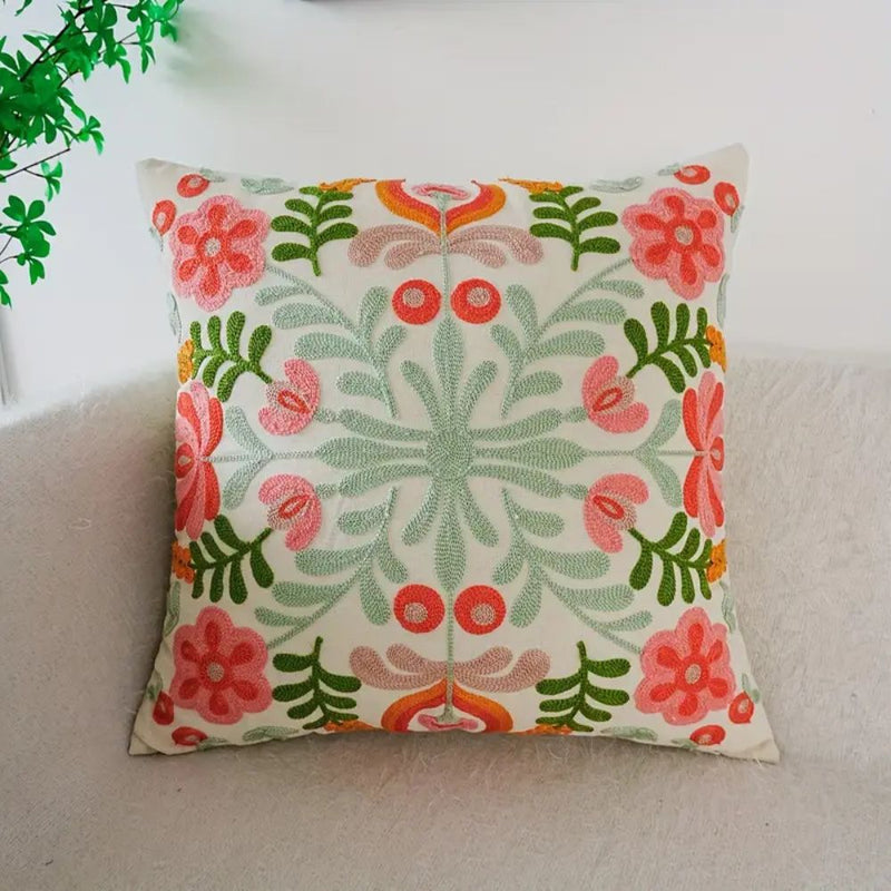 Ethereal Embroidery Floral Cushion Cover