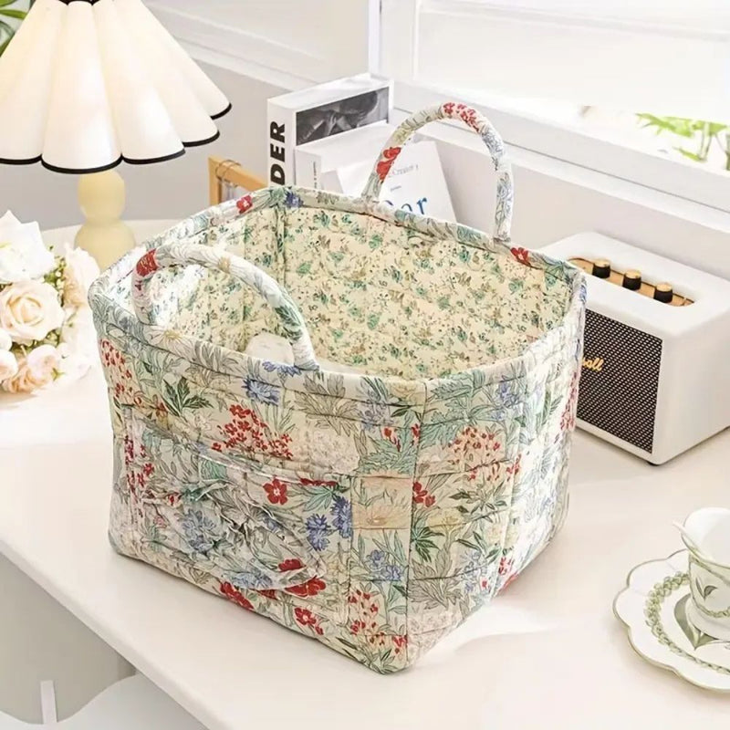 Delicate Floral Canvas Storage Basket