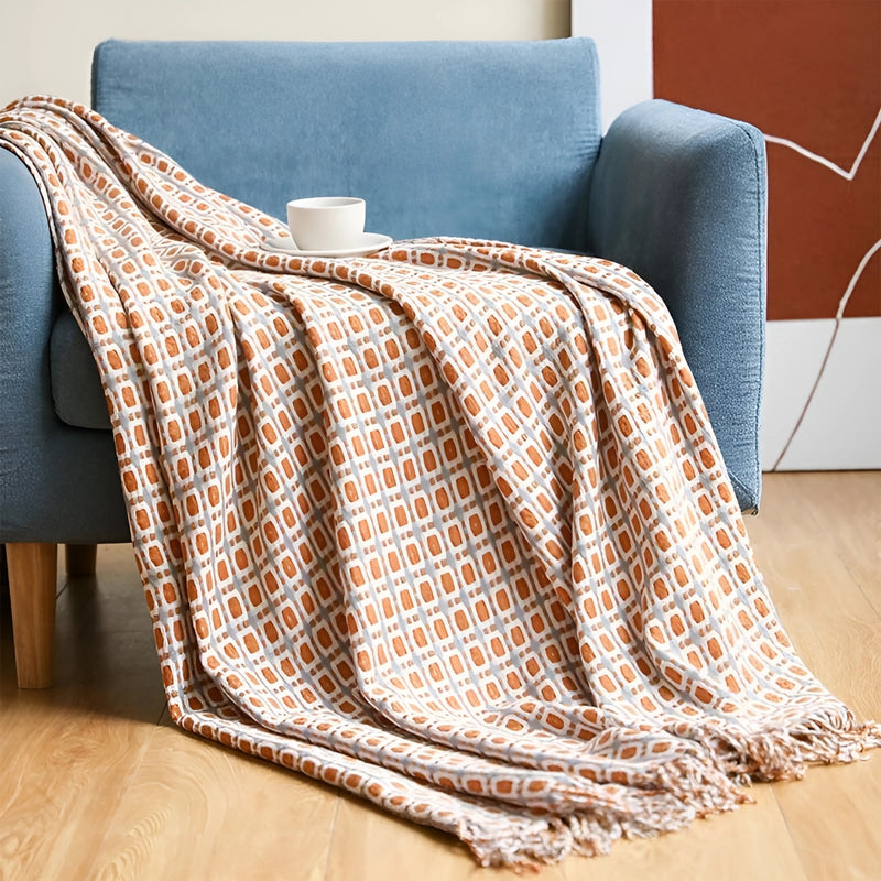 Knitted Couch Blanket with Tassels