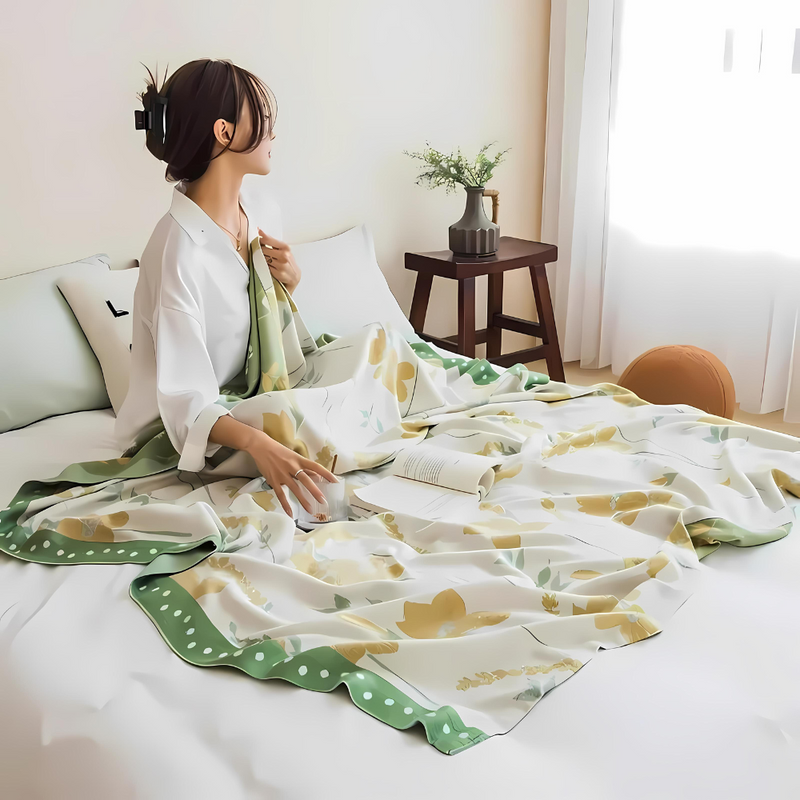 Yellow Flower Leaf Cooling Blanket