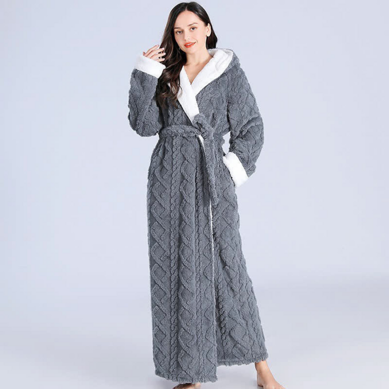 Plush Knitted Long Hooded Robe