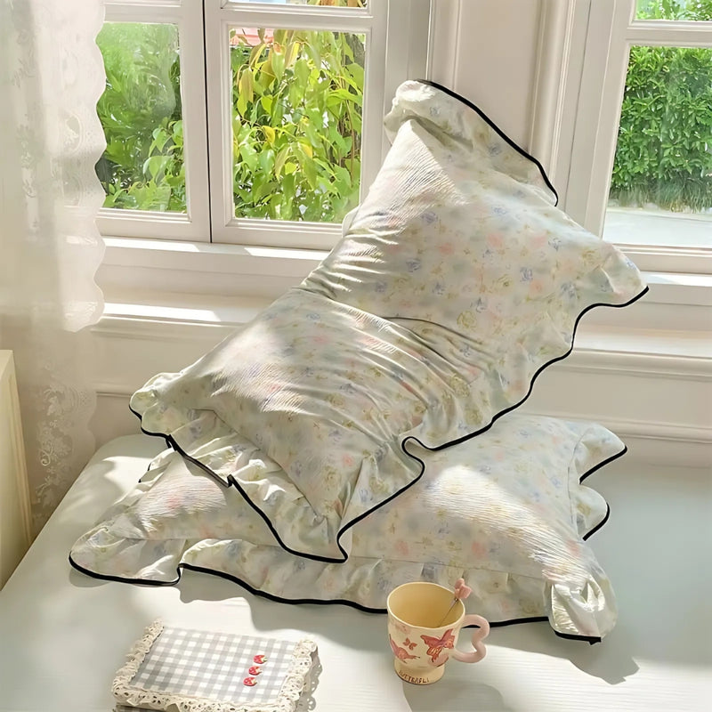 Gauze Floral Ruffled Lace Pillowcases