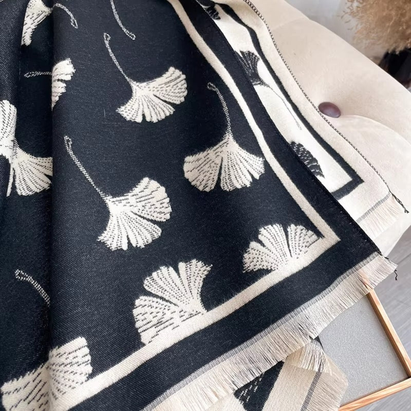 Ginkgo Charm Reversible Blanket Scarf Wrap