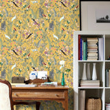 Golden Canopy Bird and Leaf Peelable Wallpaper