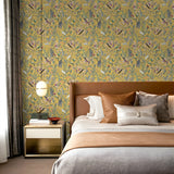 Golden Canopy Bird and Leaf Peelable Wallpaper