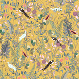 Golden Canopy Bird and Leaf Peelable Wallpaper