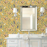 Golden Canopy Bird and Leaf Peelable Wallpaper
