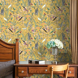 Golden Canopy Bird and Leaf Peelable Wallpaper