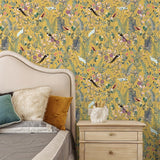 Golden Canopy Bird and Leaf Peelable Wallpaper